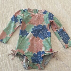 Ruffle Butts Long Sleeve One Piece Rash Guard - Pastel Petals